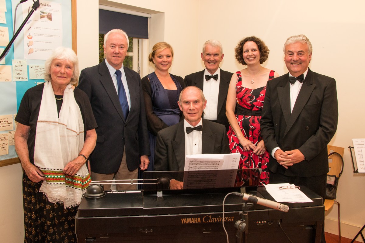 (L-R) Judith Hepper, Philip, Rebekah Abbott, David Bonser, James Willis, Helen Harvey, John Minett, Music By Philip Andrews, Jane Austen House Museum, Chawton - July 2014
