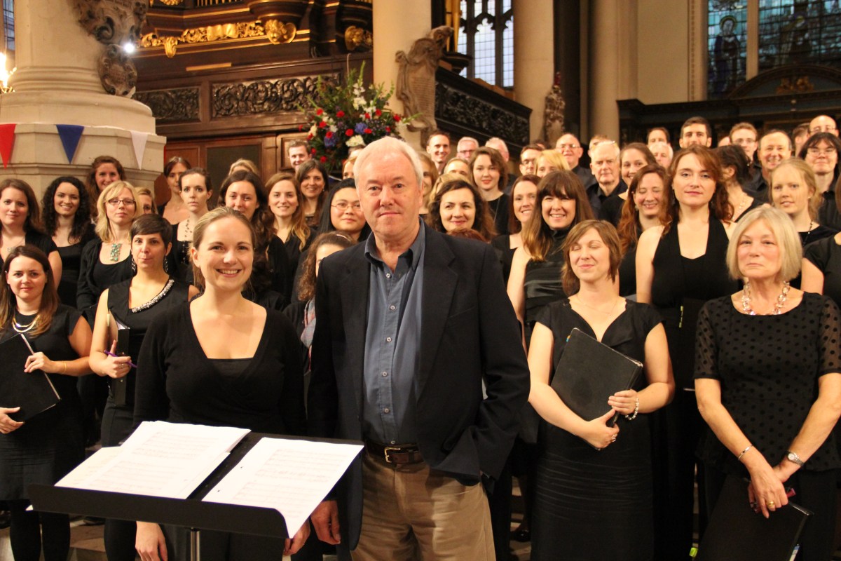 Philip with Constanza Chorus, first performance of A Farewell, St Sepulchre-without-Newgate, London - October 2013